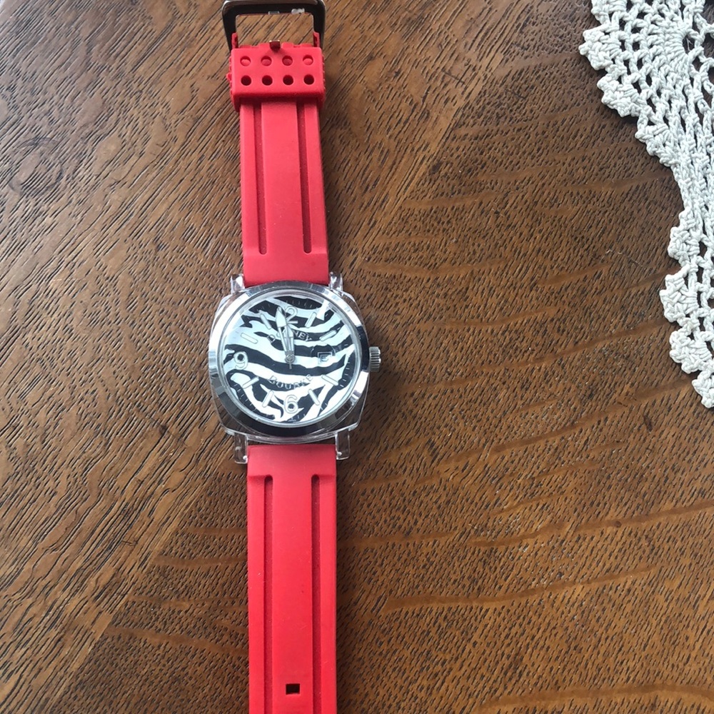 Dooney Bourke red and black zebra watch